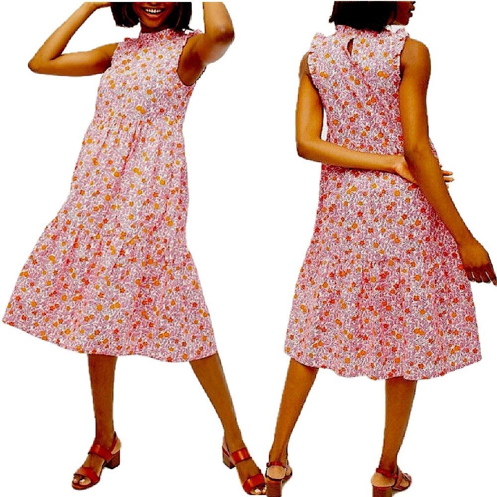 J. Crew Tiered Ruffle Sleeveless Floral Print Midi Dress Size 6